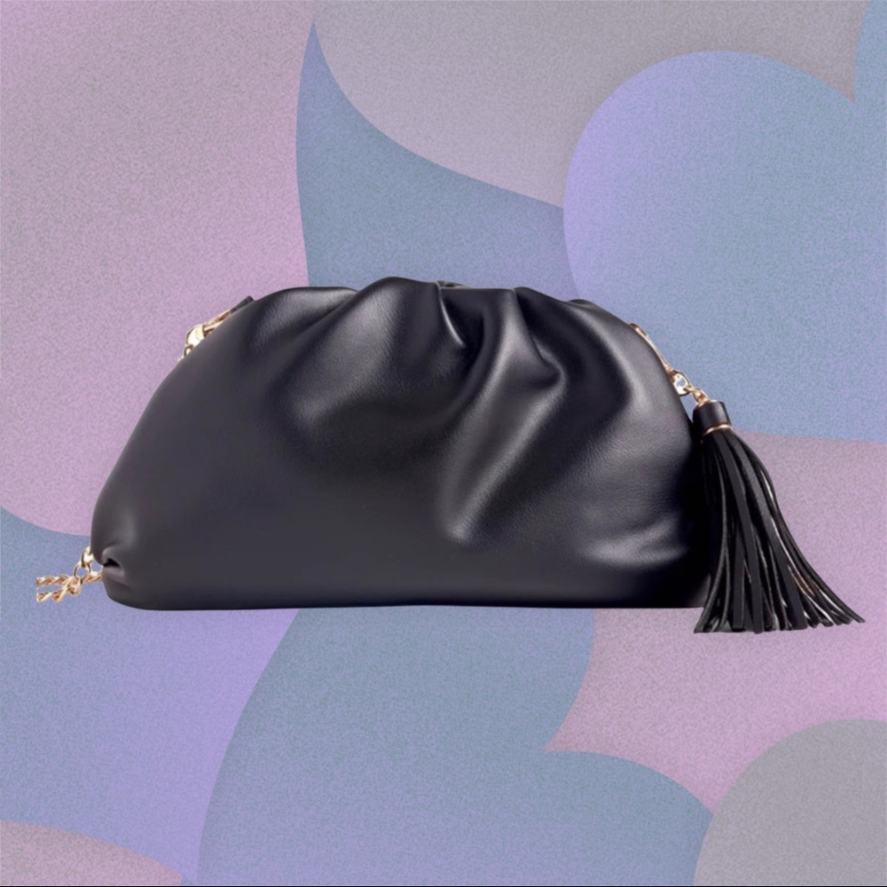NEW Understated Leather Clutch with Removable Crossbody Chain & Tassel - Picture 7 of 7